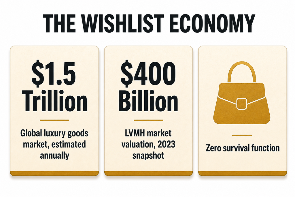 Infographic showing luxury goods market size and LVMH valuation figures