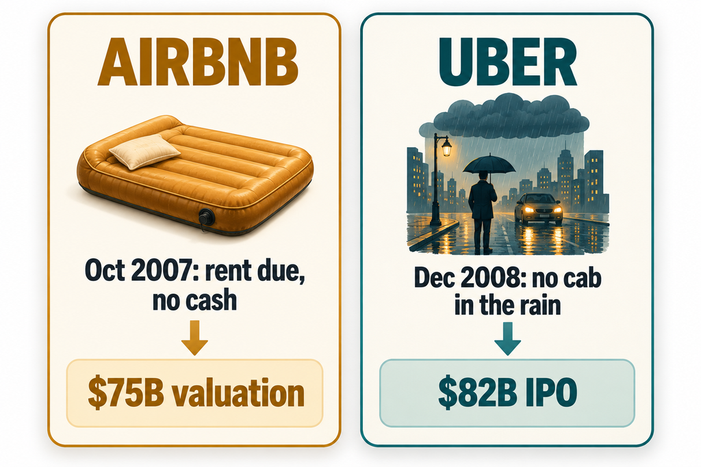 Diagram comparing the Airbnb and Uber founding moments to the industries they became