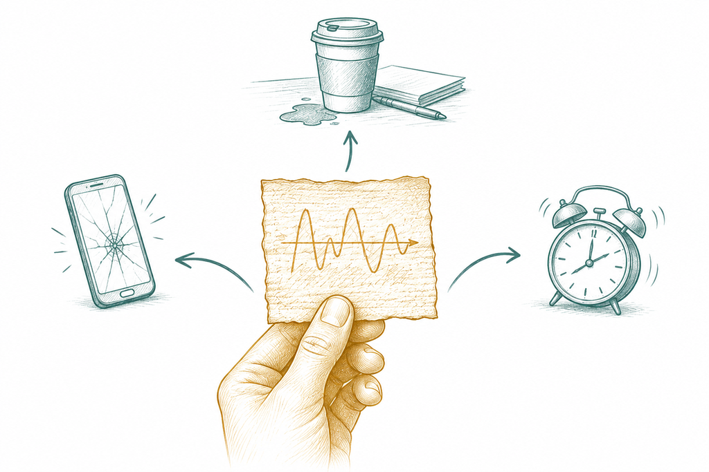 Conceptual image showing everyday moments of frustration as seeds of ideas, echoing the napkin motif