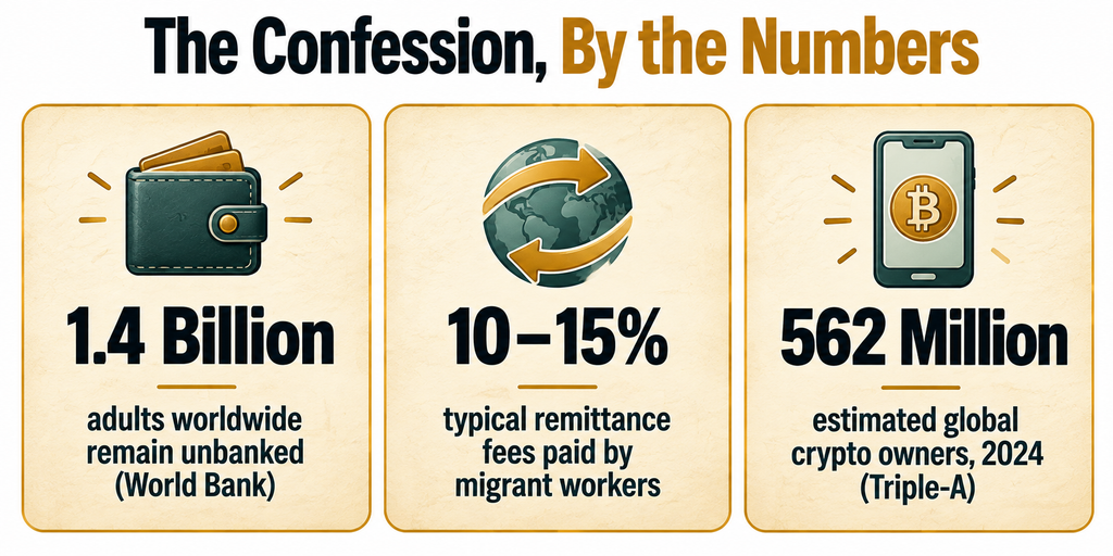 Infographic showing statistics on the global unbanked population and remittance fees