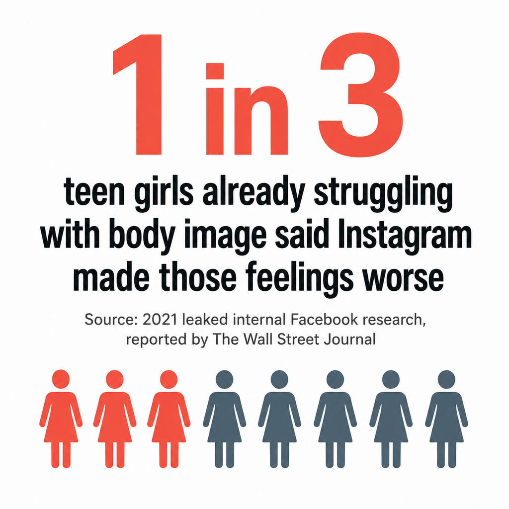 Infographic showing the leaked Facebook research finding on teen girls, body image, and Instagram